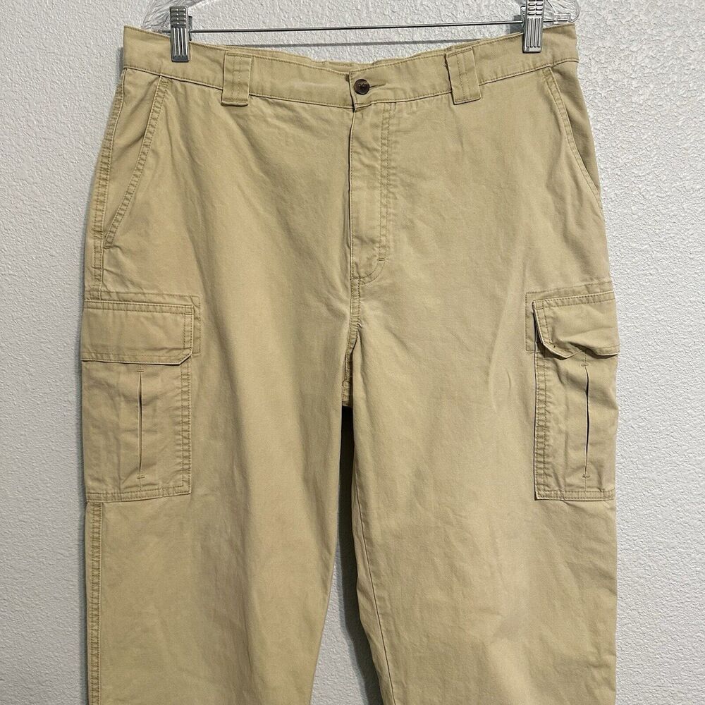 LL Bean Mens Cargo Pants 35X32(30) Tan  Sunwashed Canvas Straight Leg Distressed - Picture 2 of 11